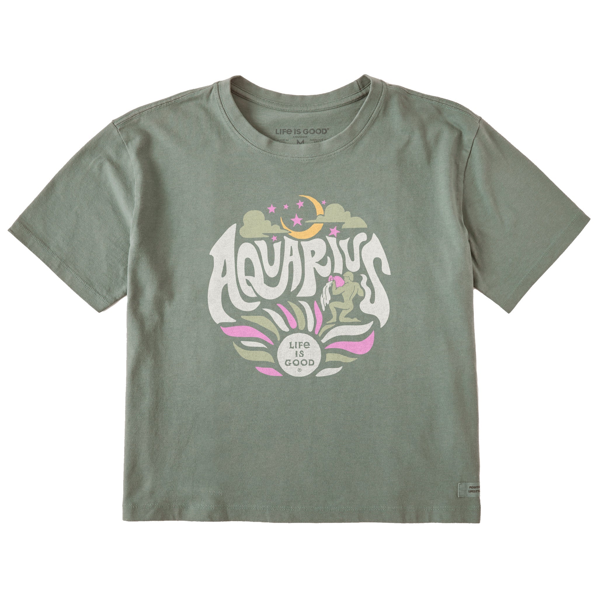 Women's Aquarius Zodiac Vibes Short Sleeve Crusher Boxy Tee