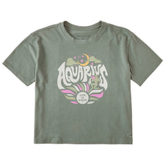 Women's Aquarius Zodiac Vibes Short Sleeve Crusher Boxy Tee