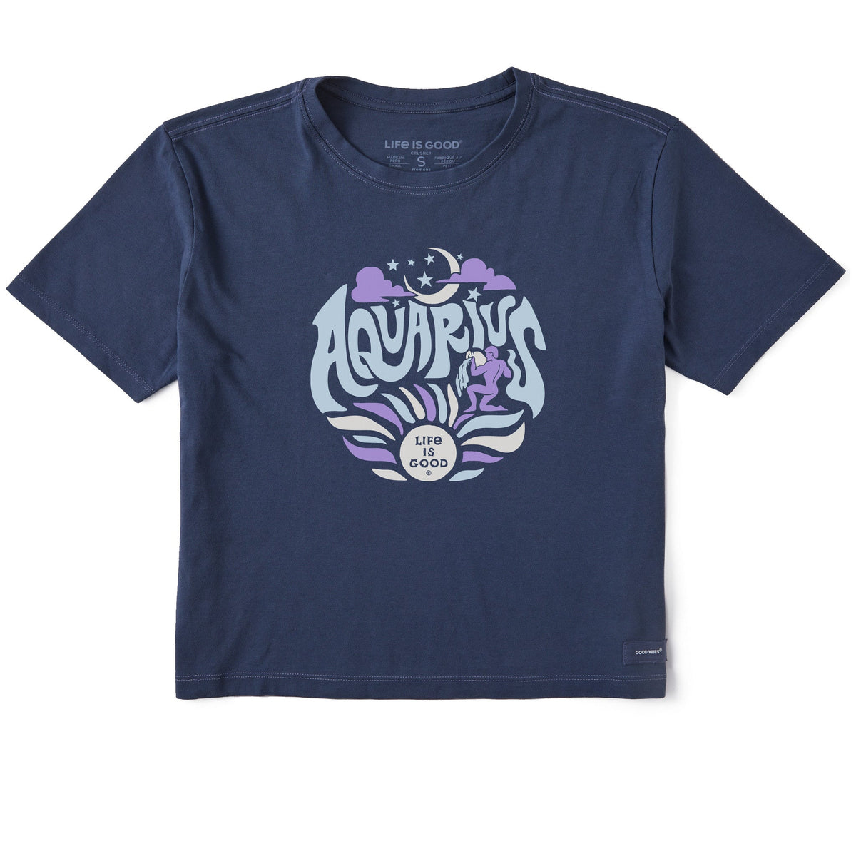 Women's Aquarius Zodiac Vibes Short Sleeve Crusher Boxy Tee