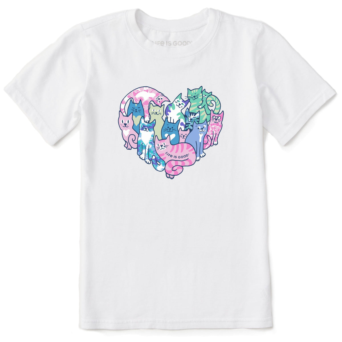 Kids Tie Dye Heart of Cats Short Sleeve Crusher Tee
