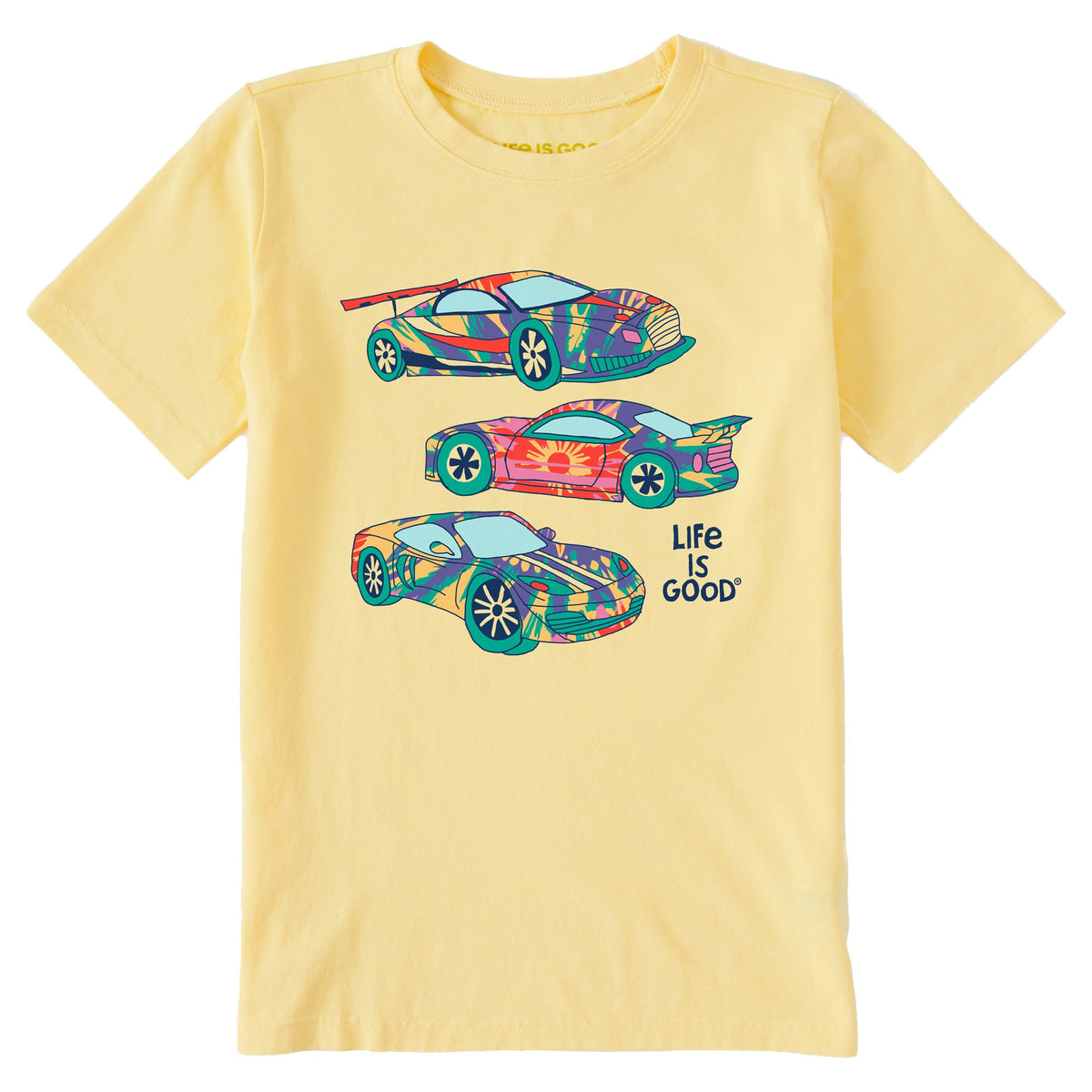 Kids Tie Dye Race Cars Short Sleeve Crusher Tee