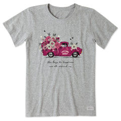Women's Keys to Happiness Floral Pickup Short Sleeve Tee