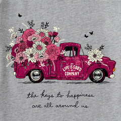 Women's Keys to Happiness Floral Pickup Short Sleeve Tee