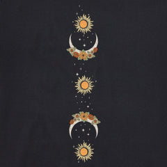 Women's Autumn Celestial Moon Flowers Long Sleeve Crusher Boxy Tee