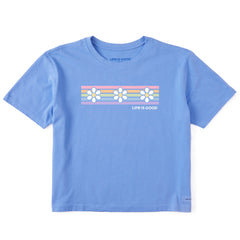 Women's Daisy Stripes Short Sleeve Crusher Boxy Tee