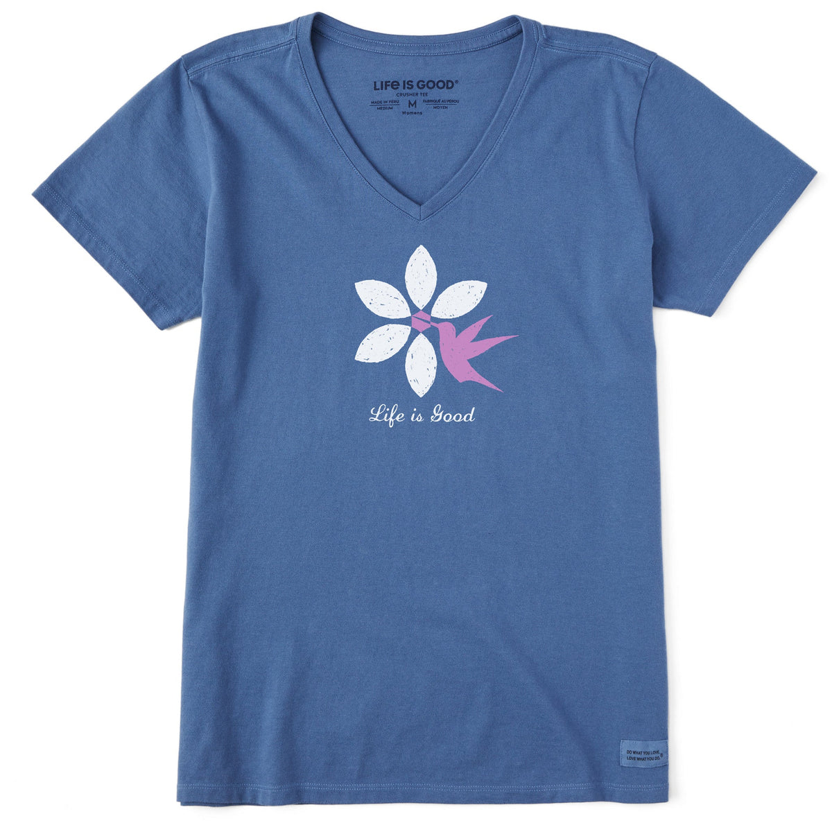Women's Hummingbird Flower Short Sleeve Crusher Vee