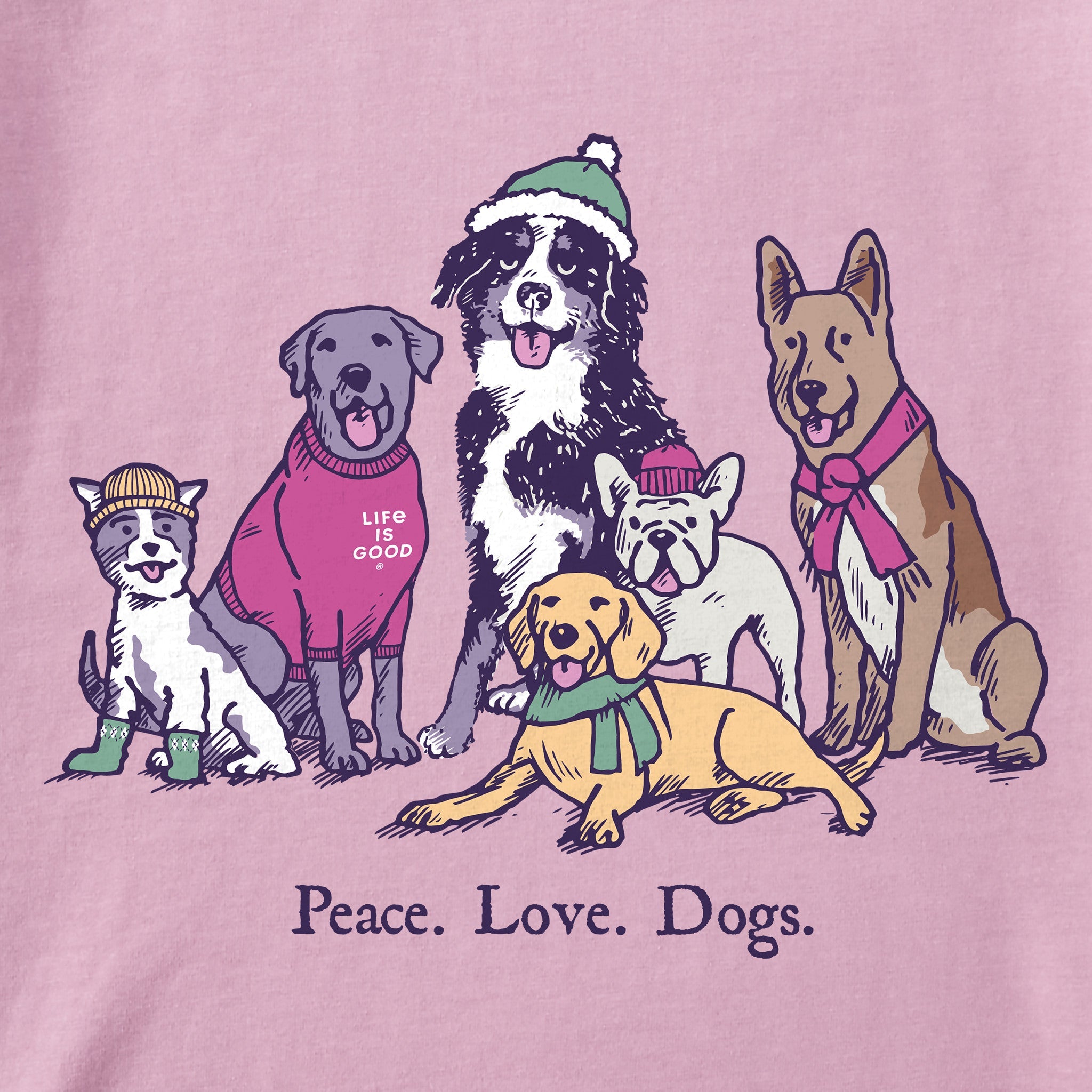 Kids Peace Love Dogs Winter Short Sleeve Crusher Tee