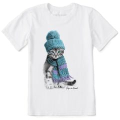 Kids Winter Cat Hat Short Sleeve Crusher Tee