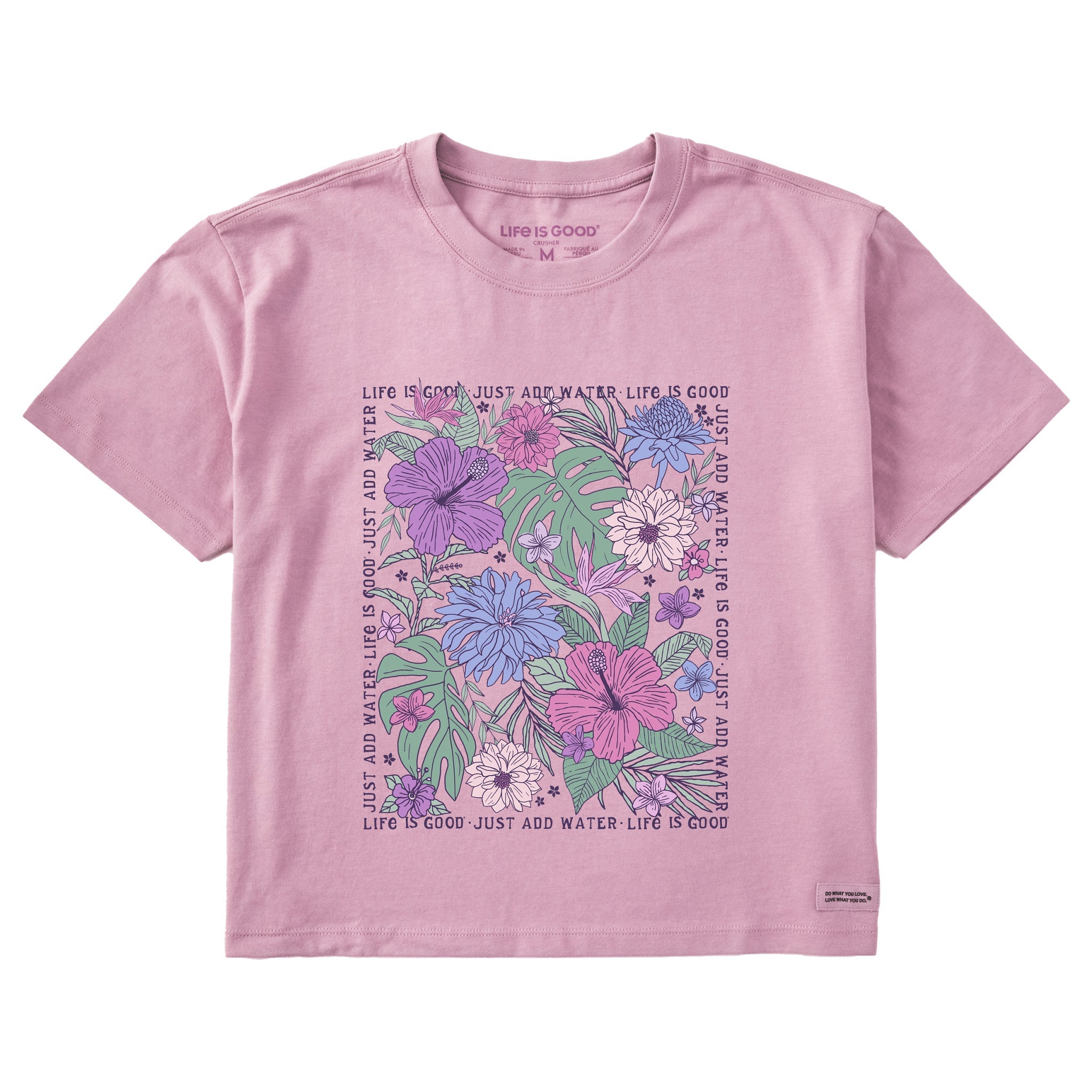 Women's Just Add Water Beachy Flowers Short Sleeve Crusher Boxy Tee