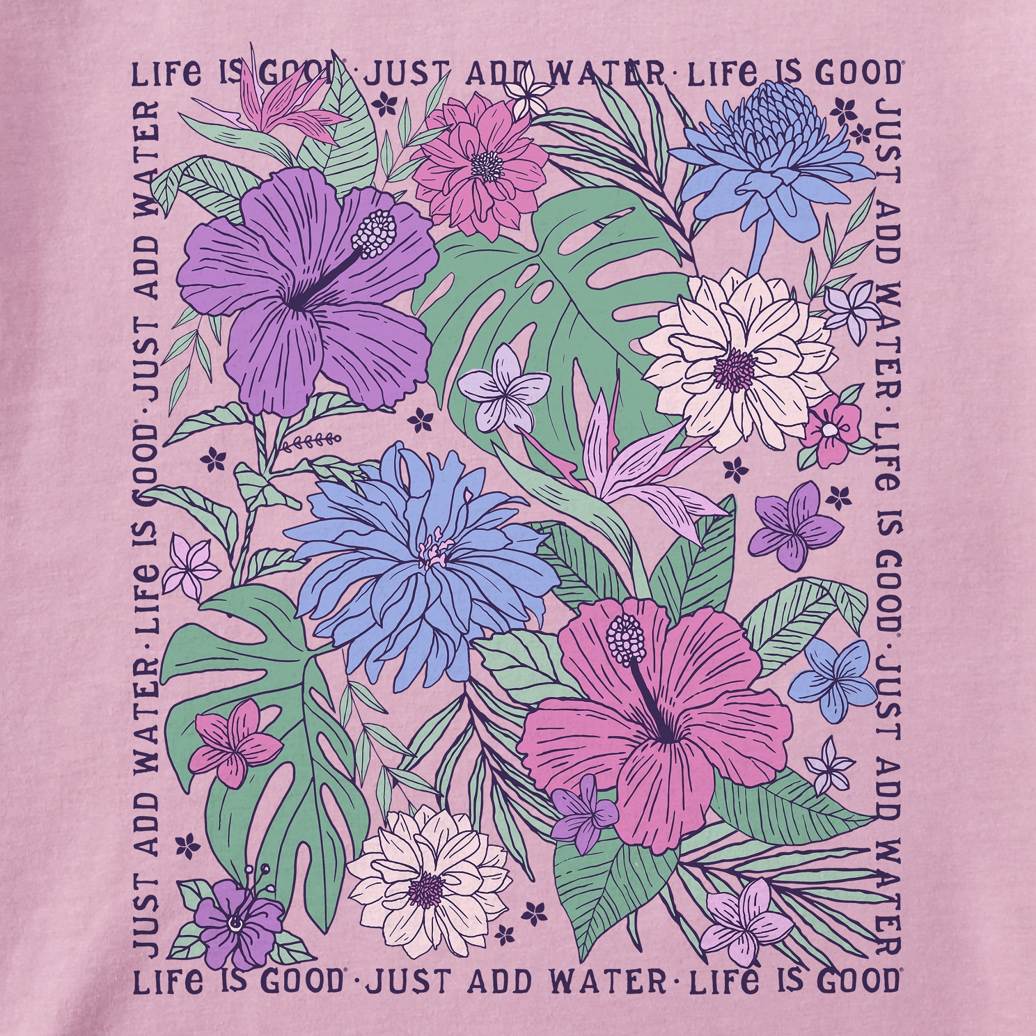 Women's Just Add Water Beachy Flowers Short Sleeve Crusher Boxy Tee