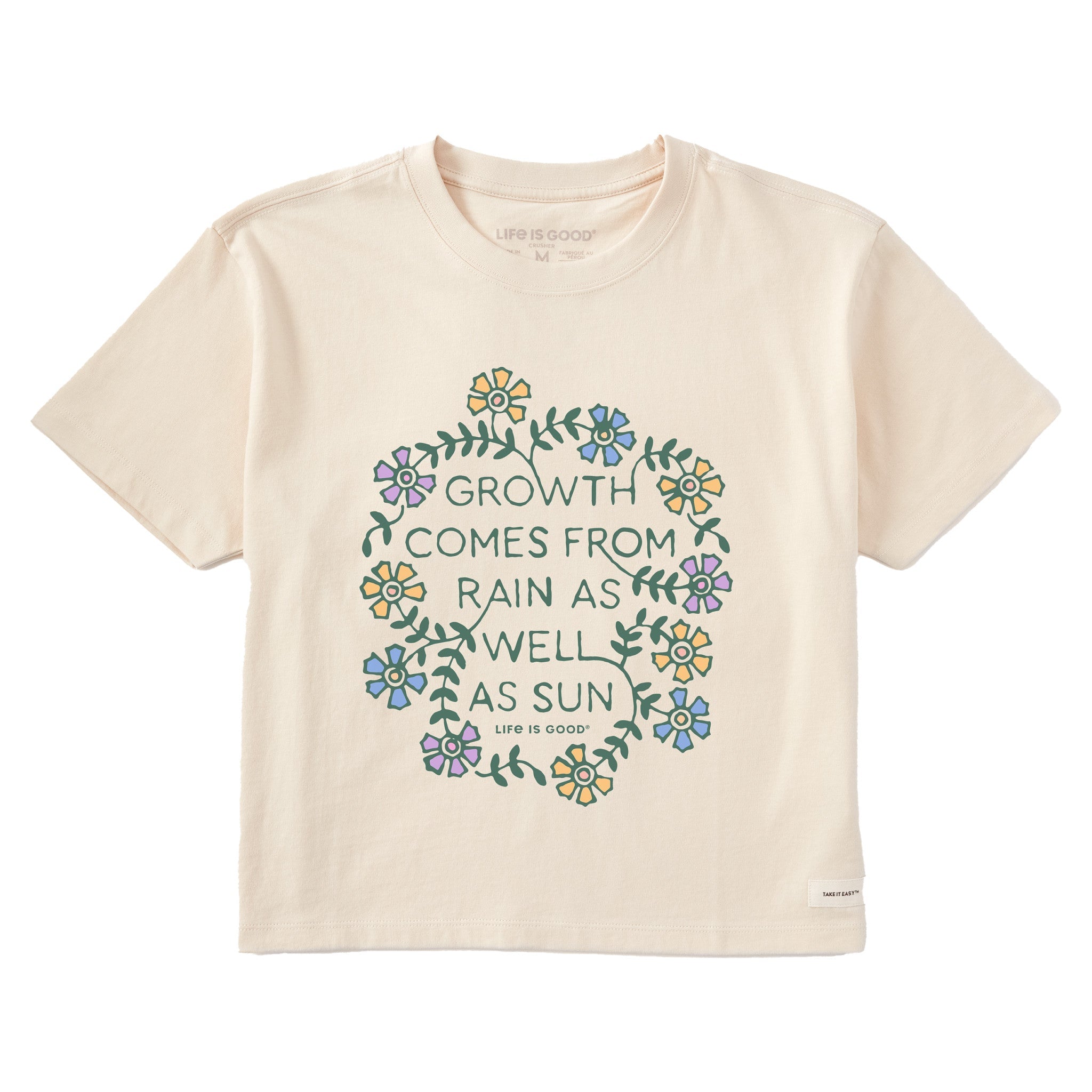 Women's Growth Comes from Rain Flowers Short Sleeve Crusher Boxy Tee