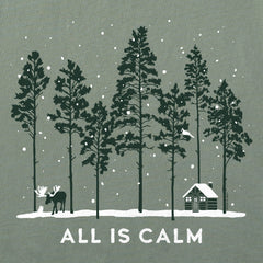 Men's All is Calm Moose Cabin Long Sleeve Crusher Tee