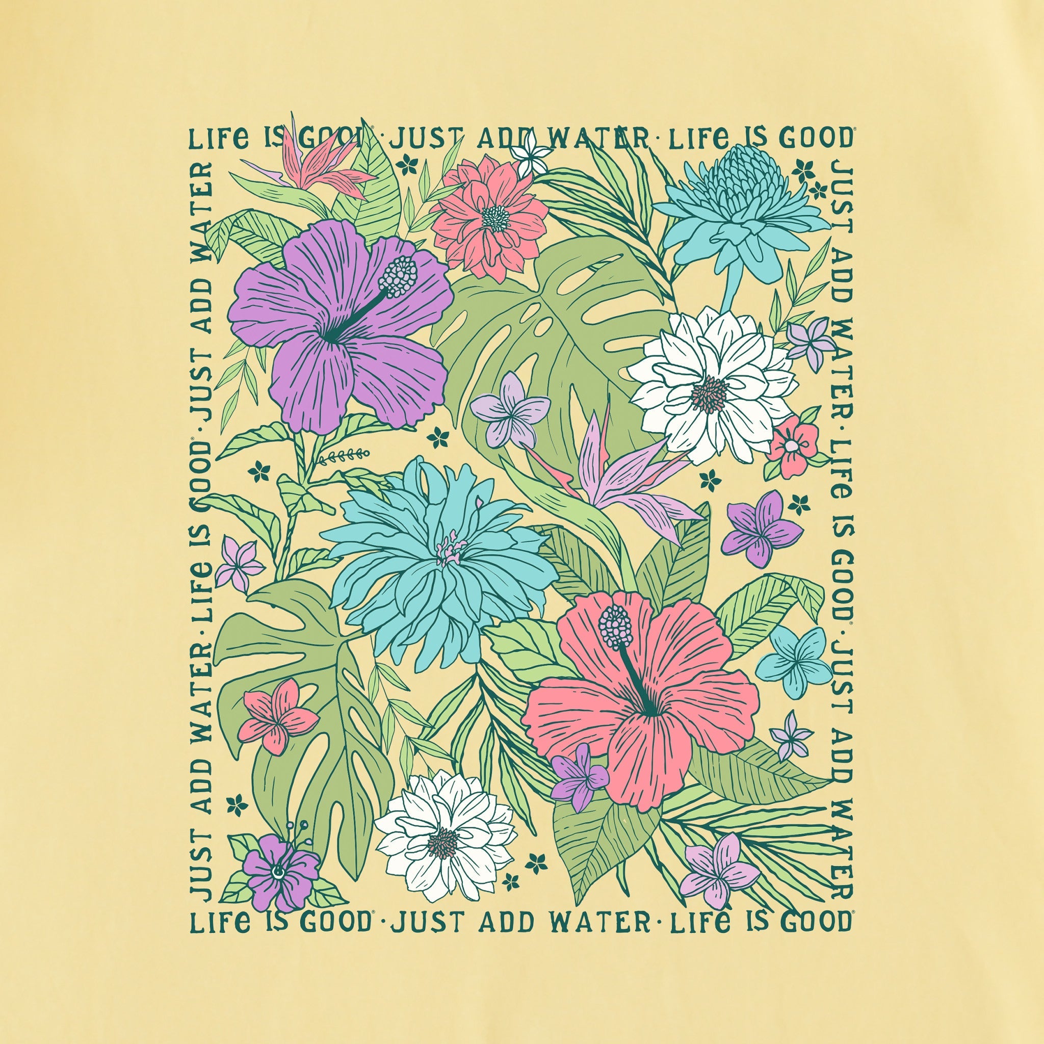 Women's Just Add Water Beachy Flowers Short Sleeve Tee