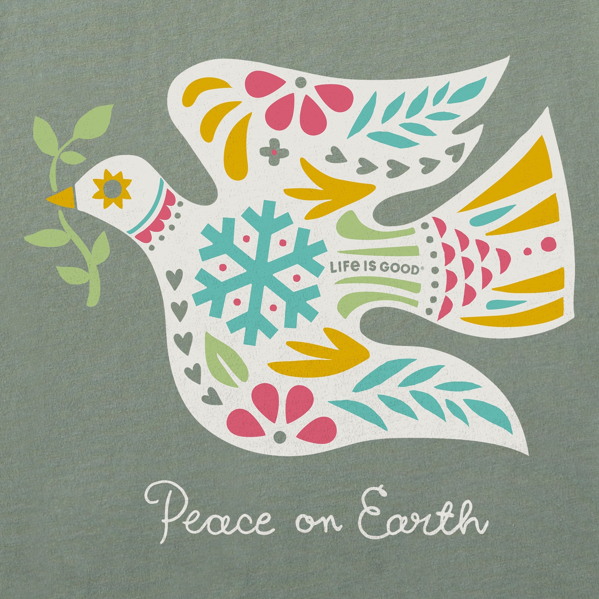 Women's Folkie Peace on Earth Dove Long Sleeve Crusher Vee