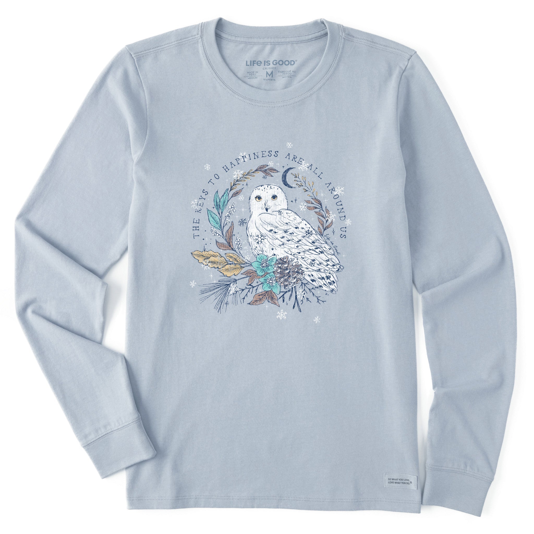 Women's Key to Happiness Snowy Owl Long Sleeve Crusher Tee