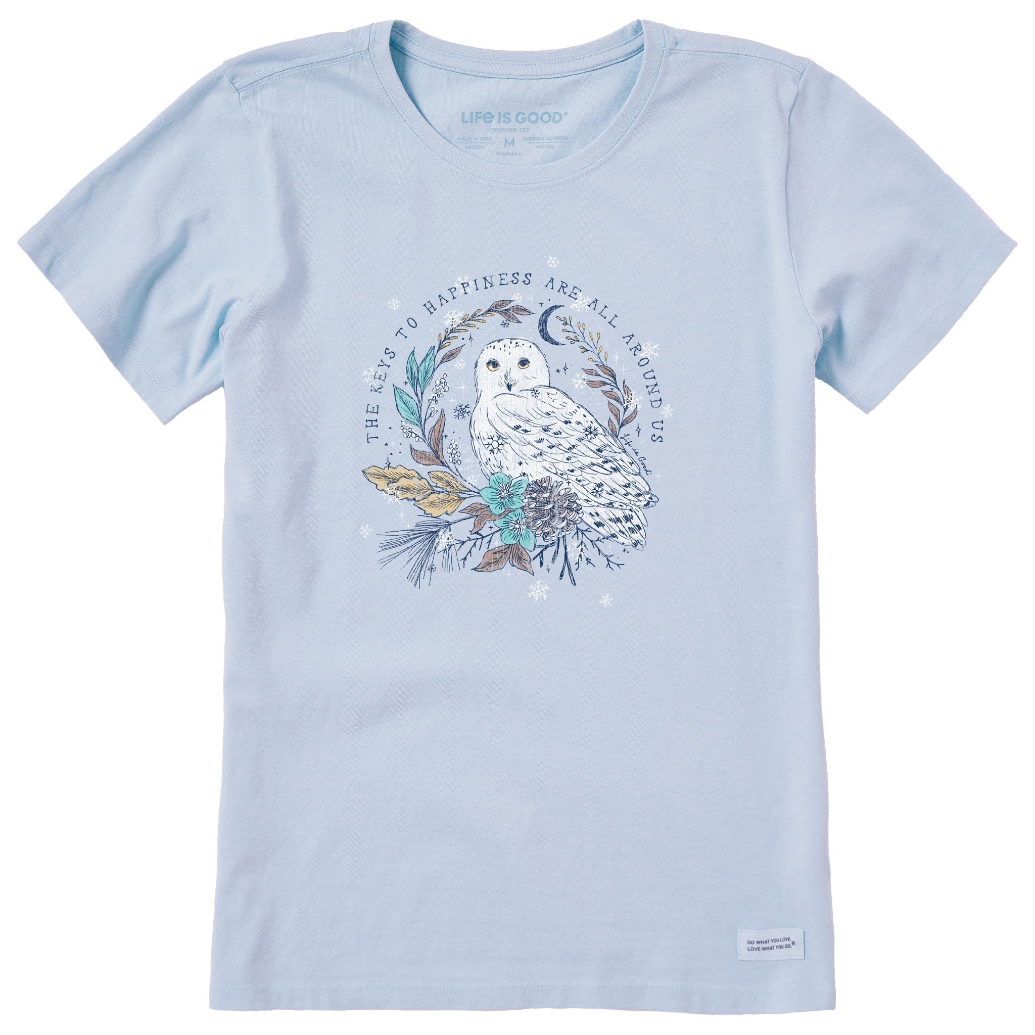 Women's Key to Happiness Snowy Owl Short Sleeve Crusher Tee