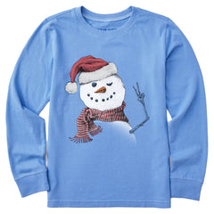 Kids Santa Snowman Peace Long Sleeve Crusher Tee