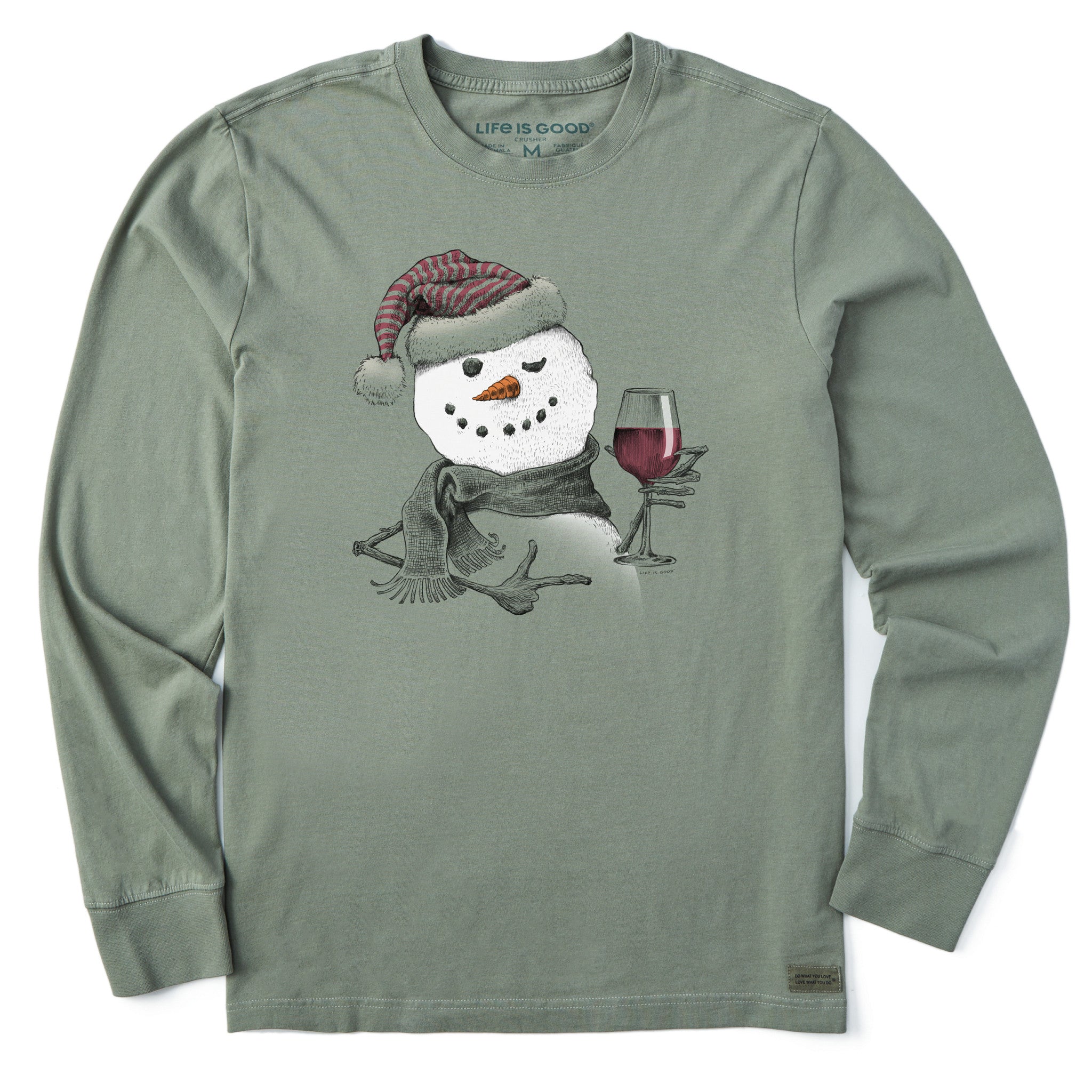 Men's Snowman w Red Wine Long Sleeve Crusher Tee