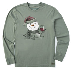 Men's Snowman w Red Wine Long Sleeve Crusher Tee