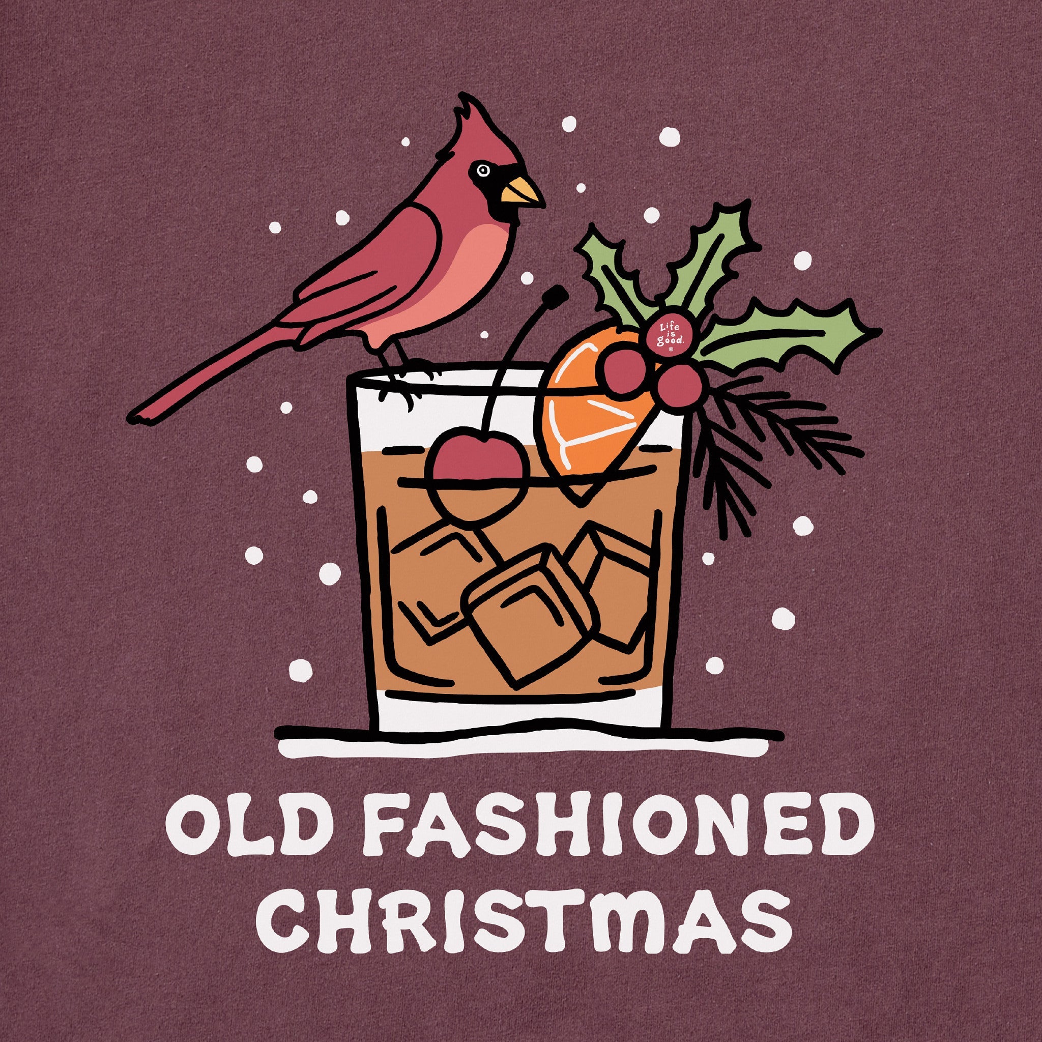 Men's Old Fashioned Christmas Cardinal Long Sleeve Crusher Tee