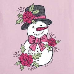 Women's Floral Snowman Long Sleeve Crusher Vee