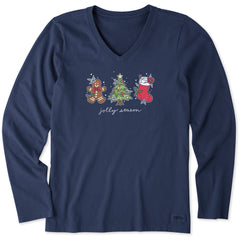 Women's Jolly Season Xmas Long Sleeve Crusher Vee