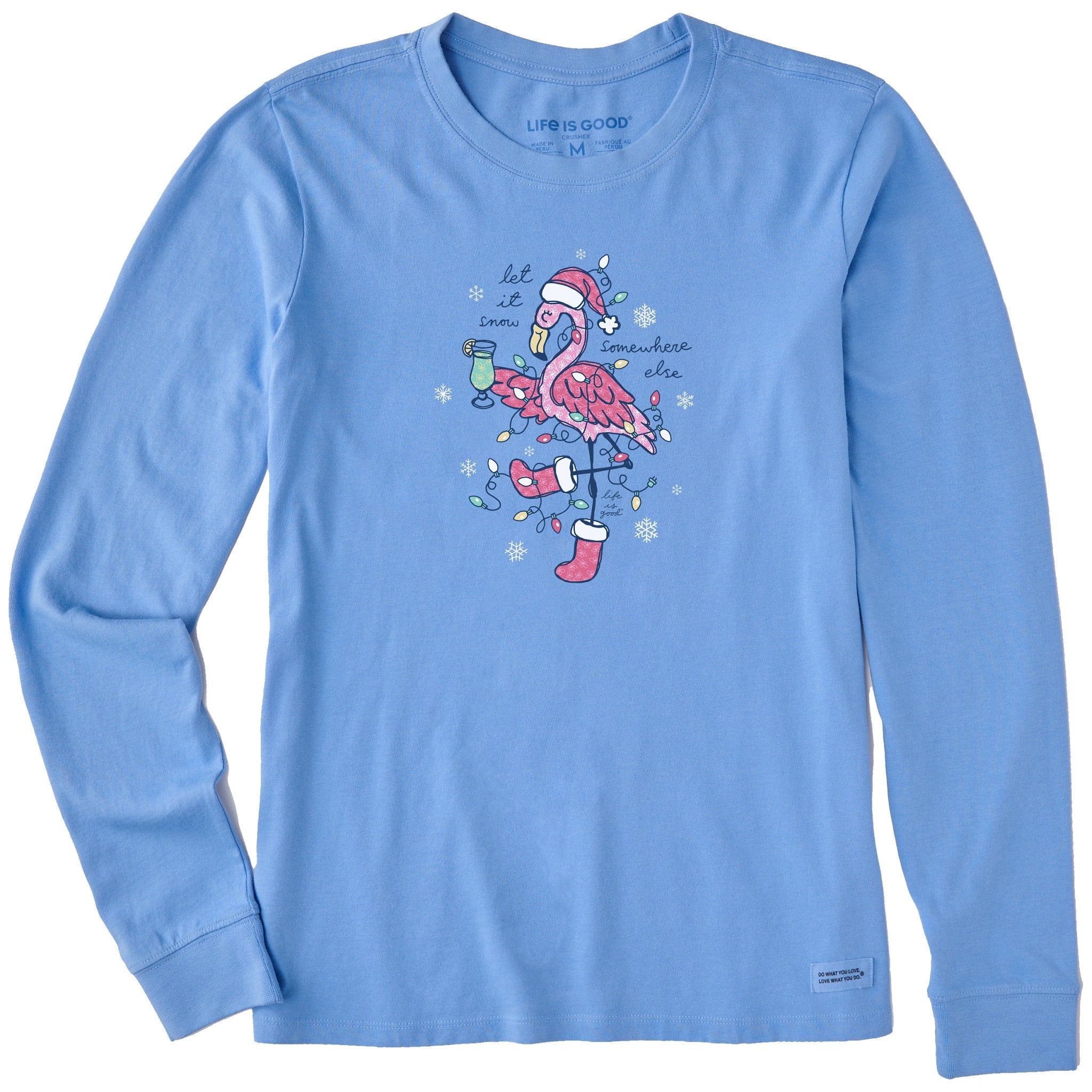Women's Let It Snow Flamingo Long Sleeve Crusher Tee