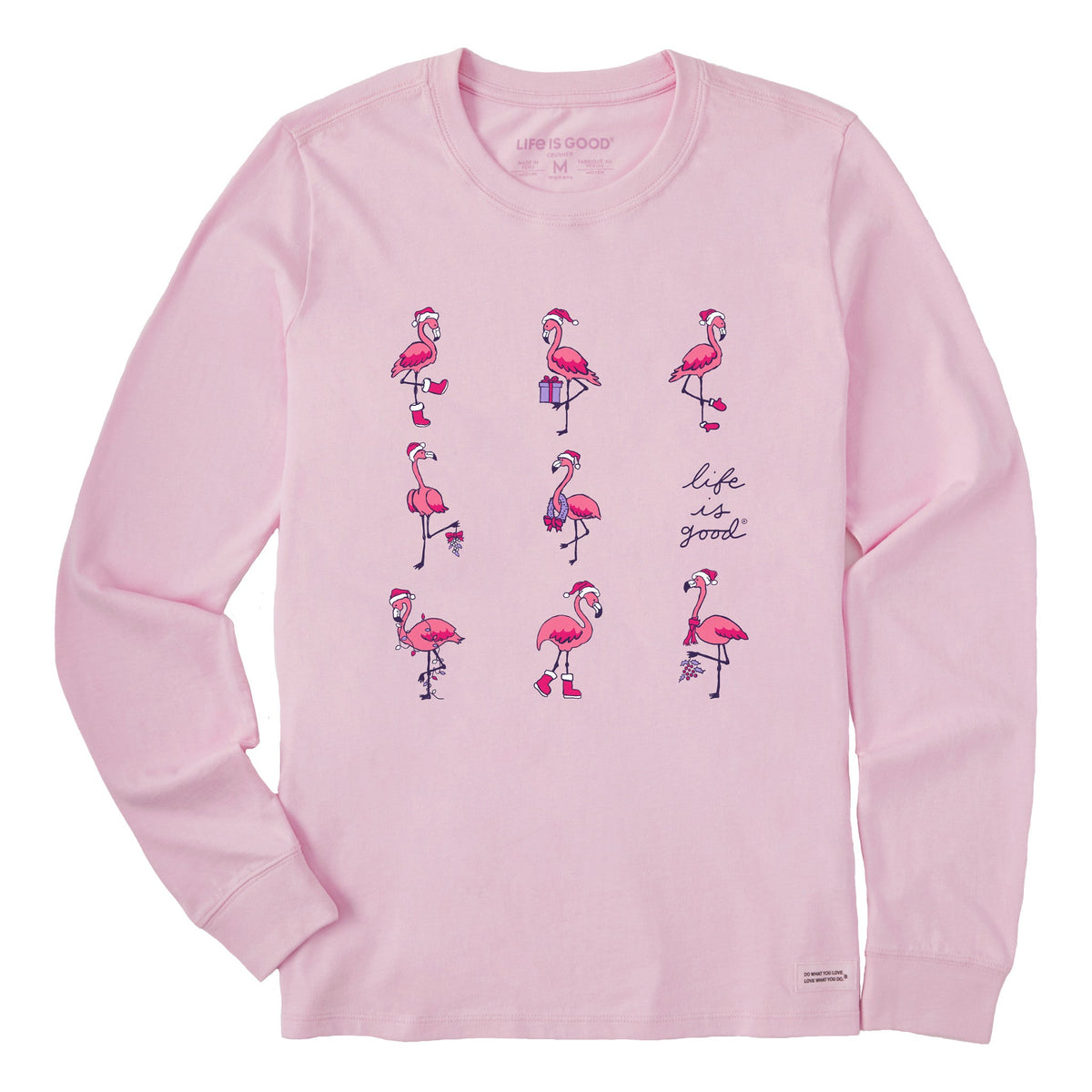 Women's Holiday Flamingos Long Sleeve Crusher Tee