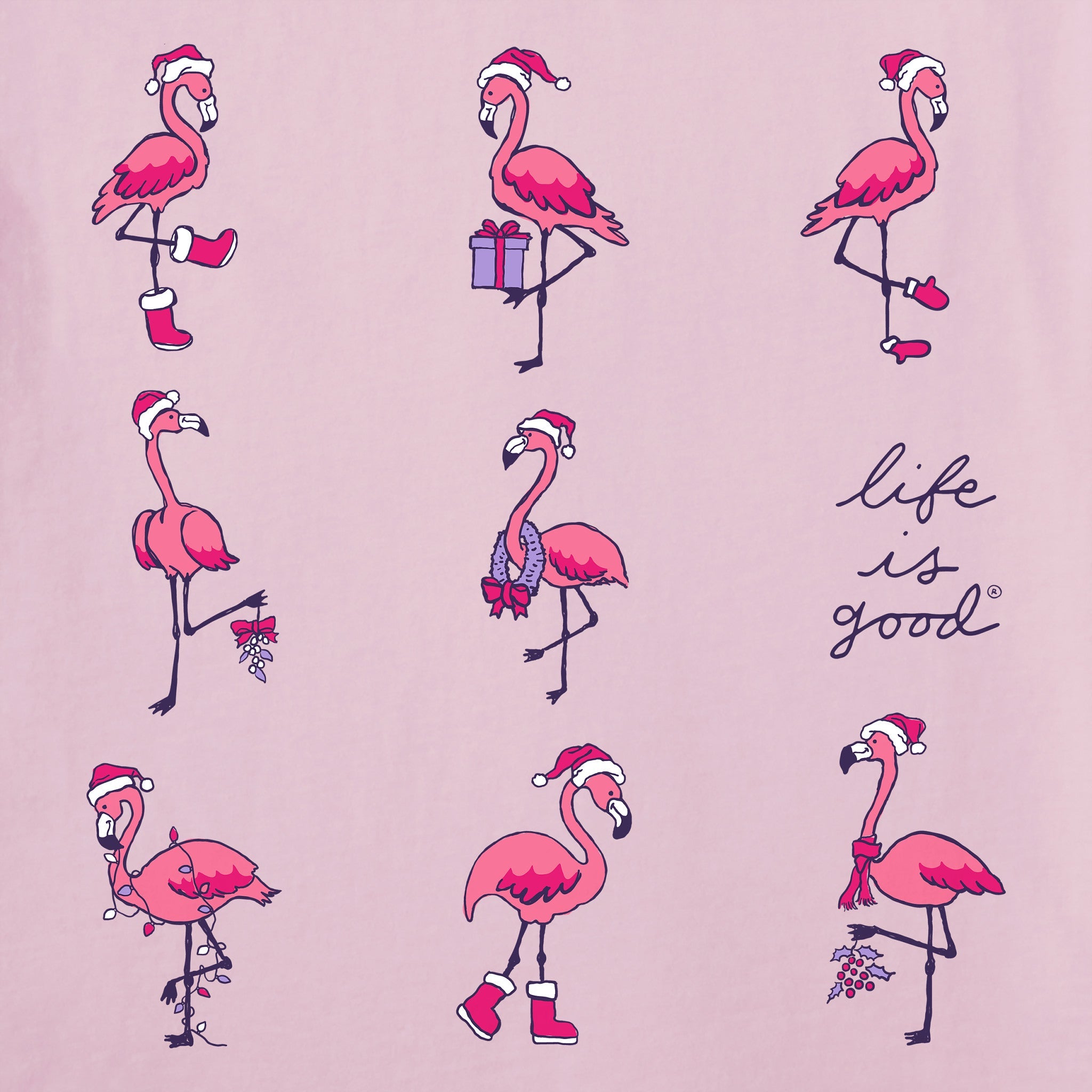 Women's Holiday Flamingos Long Sleeve Crusher Tee