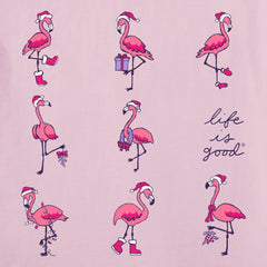 Women's Holiday Flamingos Long Sleeve Crusher Tee