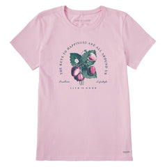 Women's Antique Keys to Happiness Flowers Short Sleeve Tee