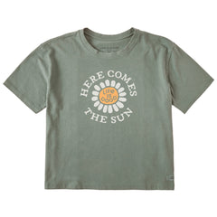 Women's Here Comes the Sun Flower Short Sleeve Crusher Boxy Tee