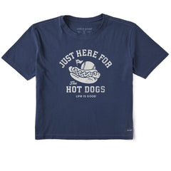 Women's Here for the Hot Dogs Baseball Short Sleeve Crusher Boxy Tee