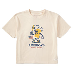 Women's America's Favorite  Baseball Beer Short Sleeve Crusher Boxy Tee