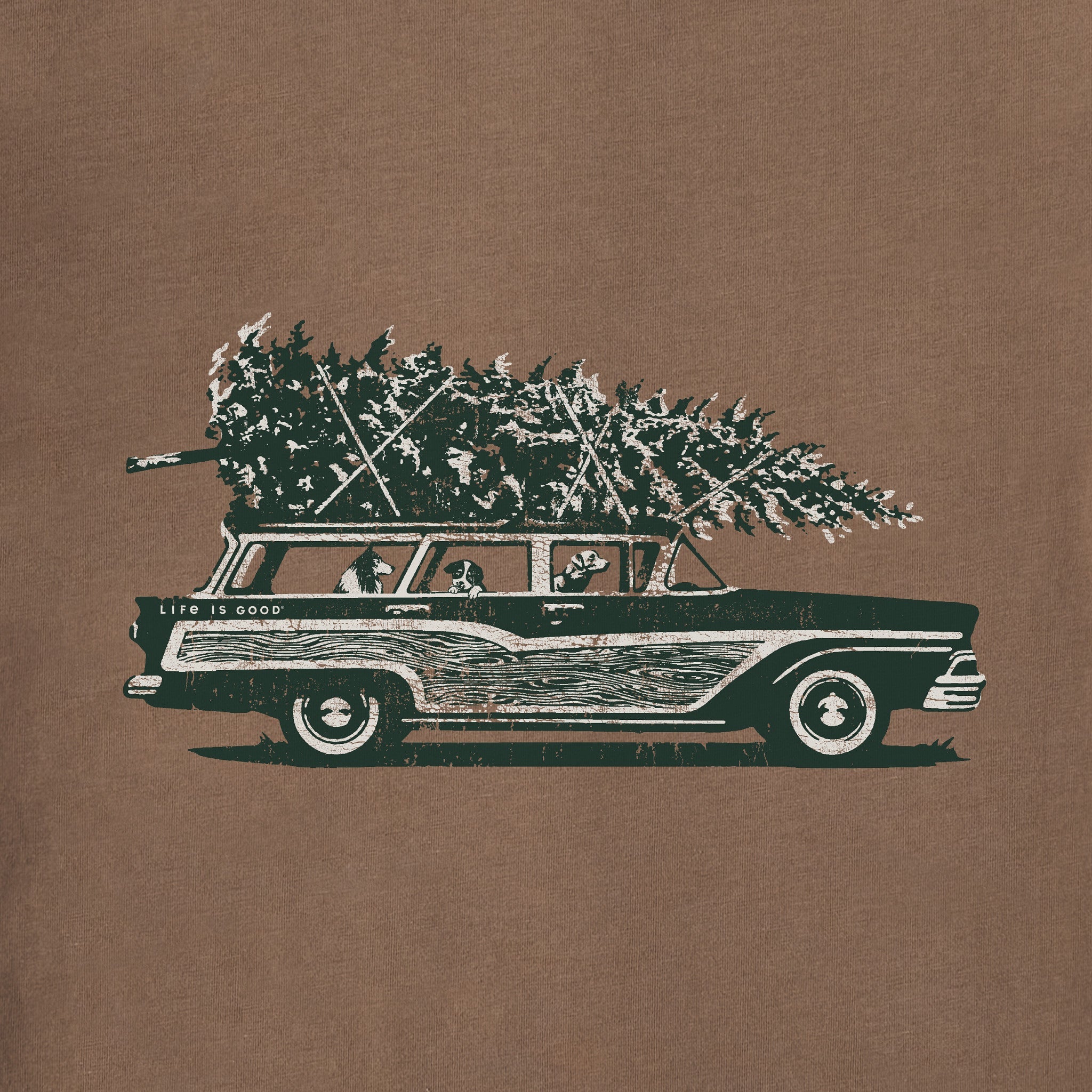 Men's Photo Christmas Tree Wagon Short Sleeve Crusher Tee