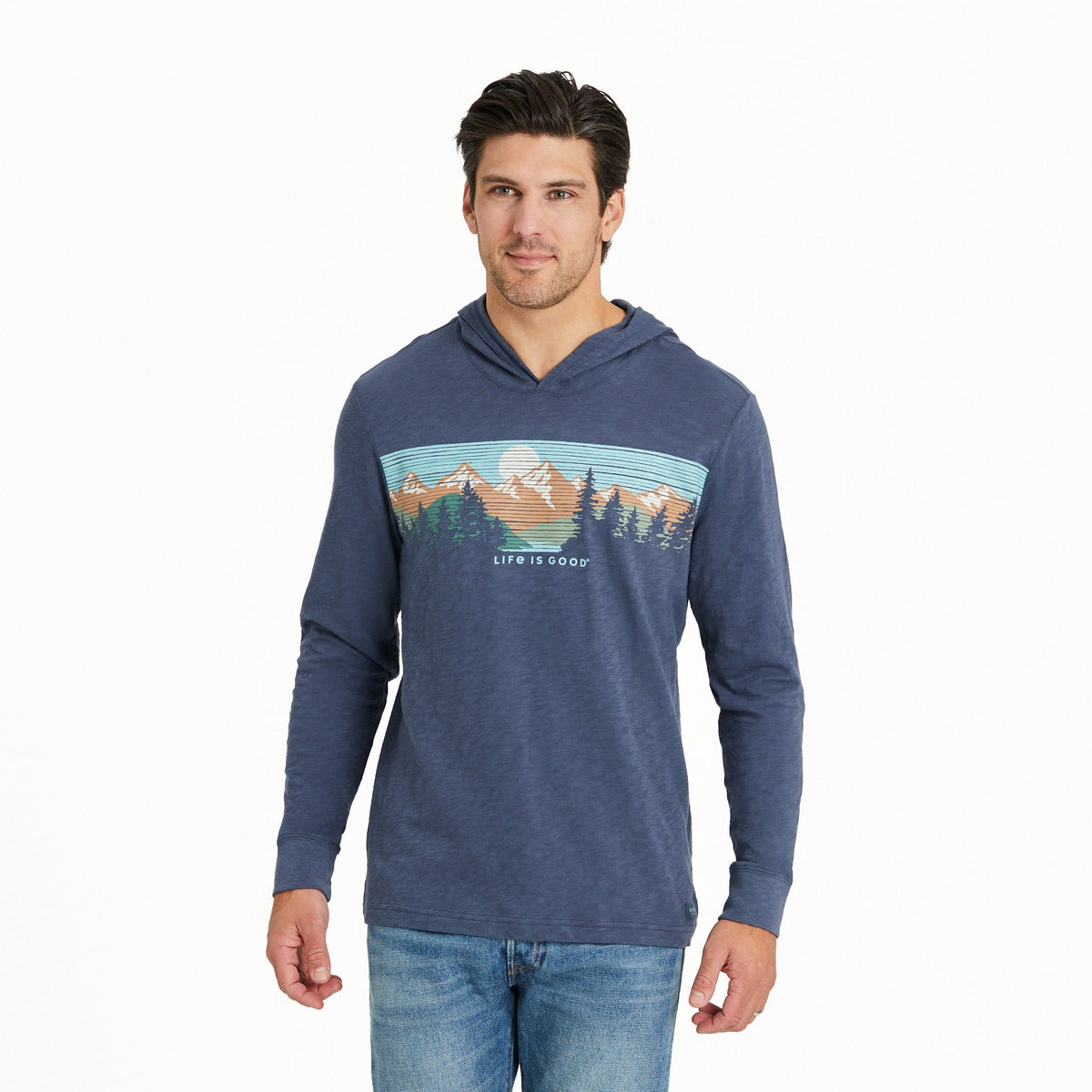 Men's Landscape Mountain Scene Long Sleeve Slub Hoodie
