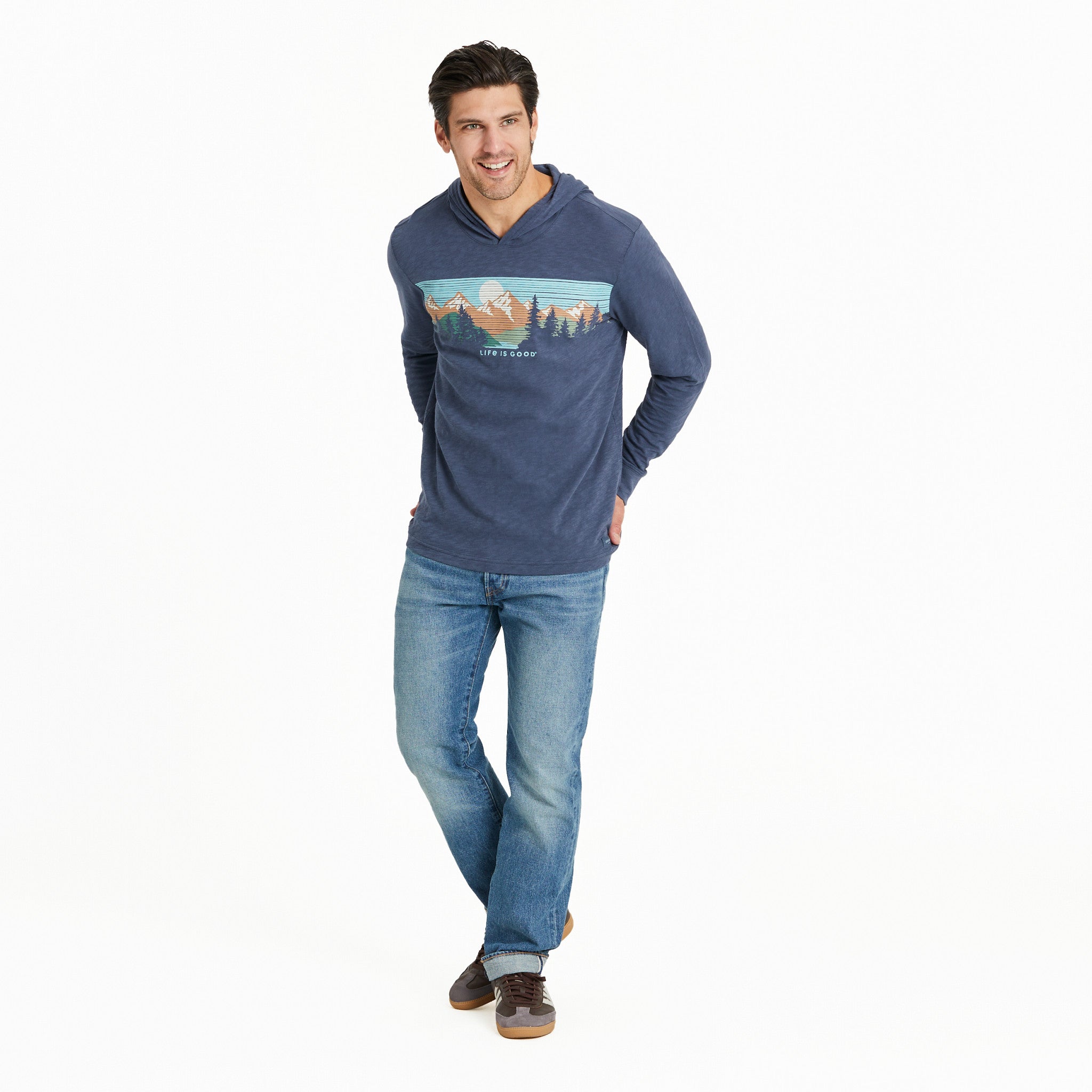 Men's Landscape Mountain Scene Long Sleeve Slub Hoodie