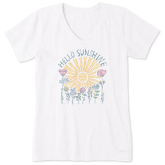 Women's Hello Sunshine Sun & Flowrs Short Sleeve Crusher Vee