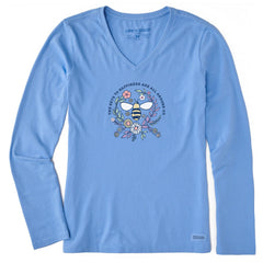 Women's Keys to Happiness Bee Long Sleeve Crusher Vee