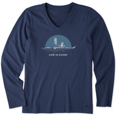 Women's Frogs on a Croc Long Sleeve Crusher Vee