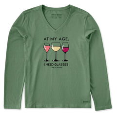 Women's I Need Glasses Wine Long Sleeve Crusher Vee