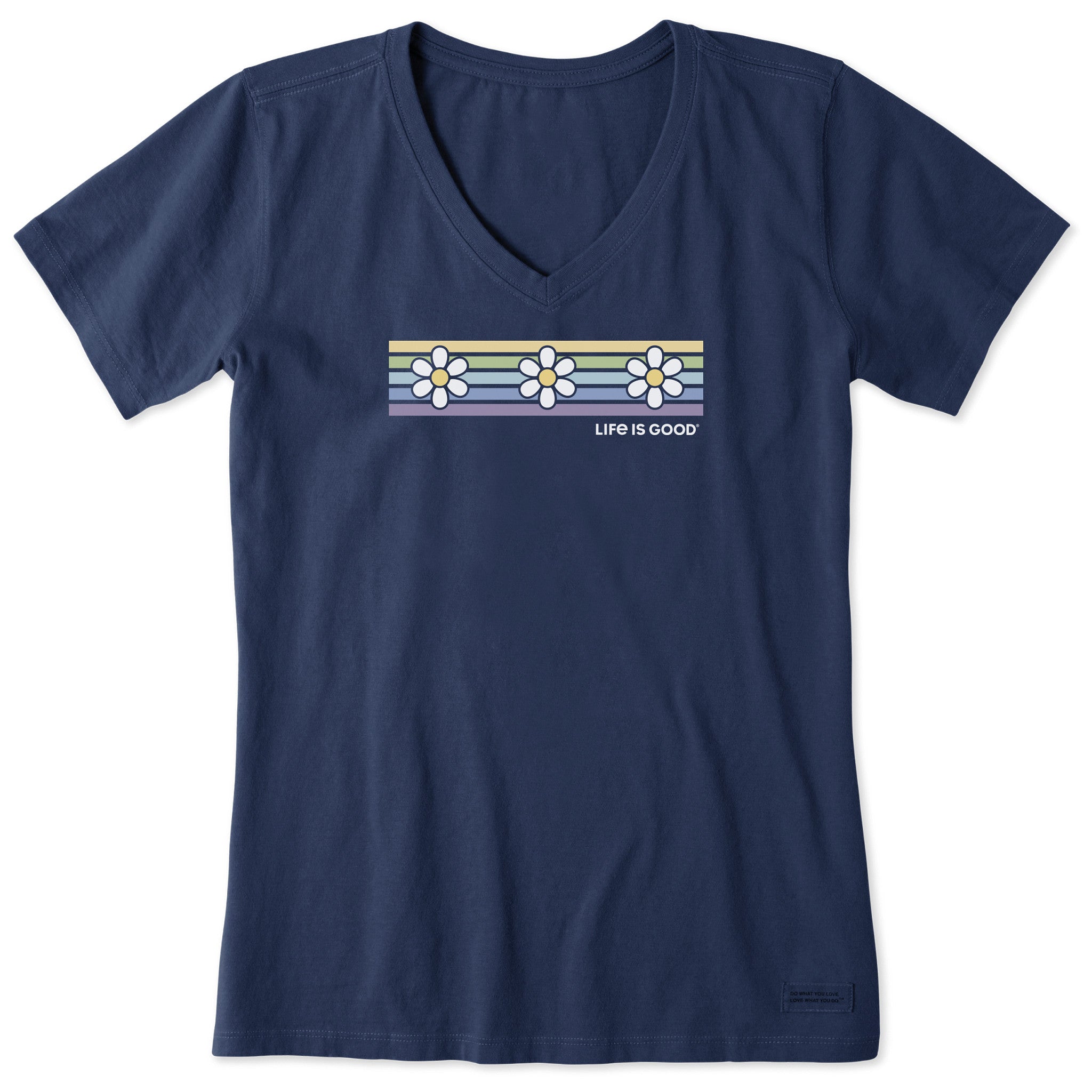 Women's Daisy Stripes Short Sleeve Vee