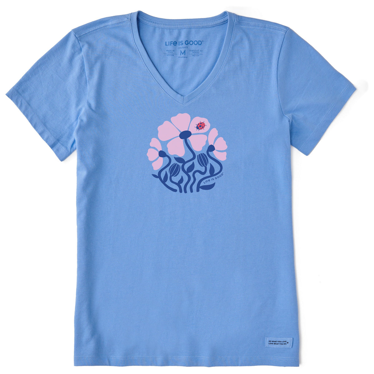 Women's Ladybug Flowers Short Sleeve Crusher-LITE Vee