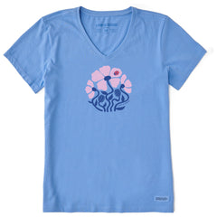 Women's Ladybug Flowers Short Sleeve Crusher-LITE Vee