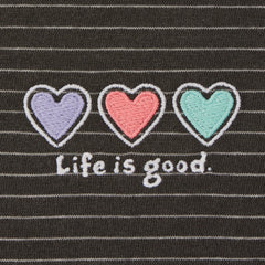 Women's 3 Hearts Long Sleeve Striped Crusher-LITE Hooded Tee