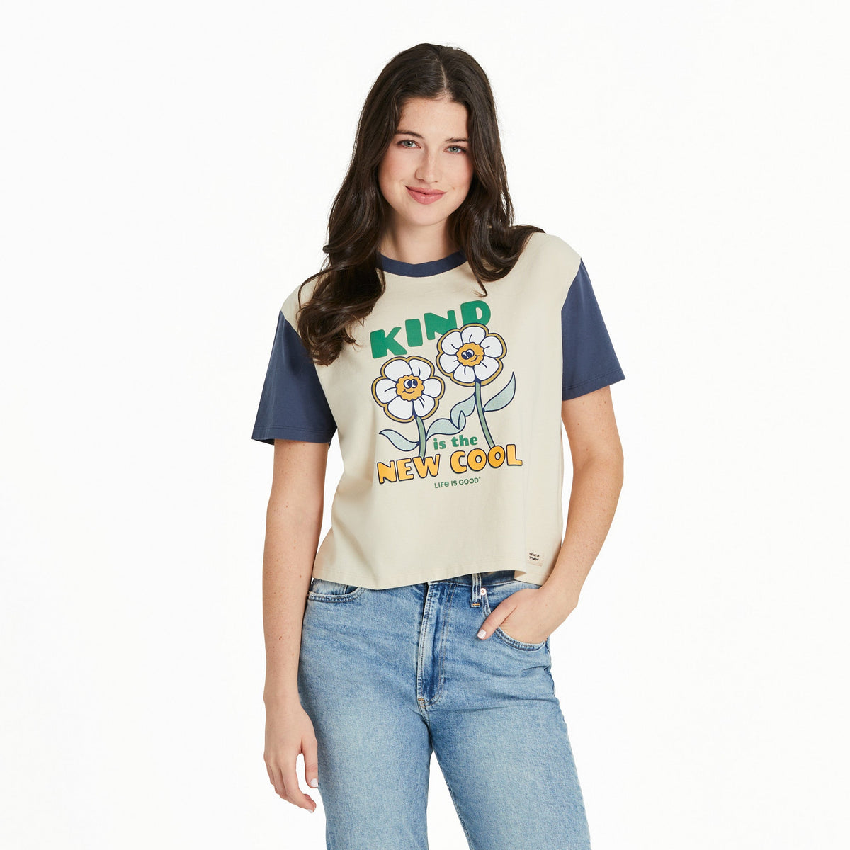 Women's Kind is the New Cool Flowers Short Sleeve Crusher Boxy Tee