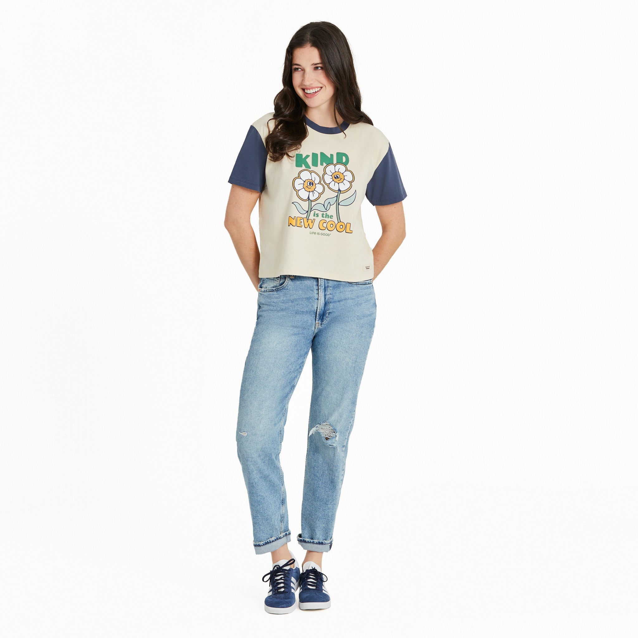 Women's Kind is the New Cool Flowers Short Sleeve Crusher Boxy Tee