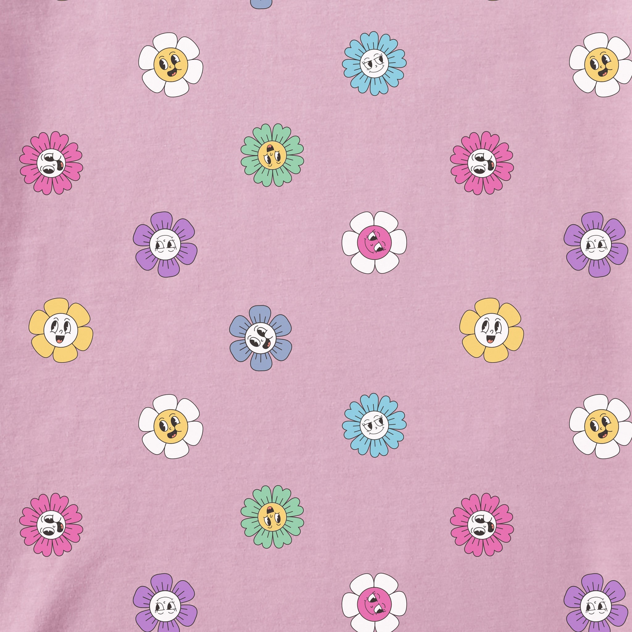Kids Smiling Daisy Pattern Short Sleeve Crusher Tee