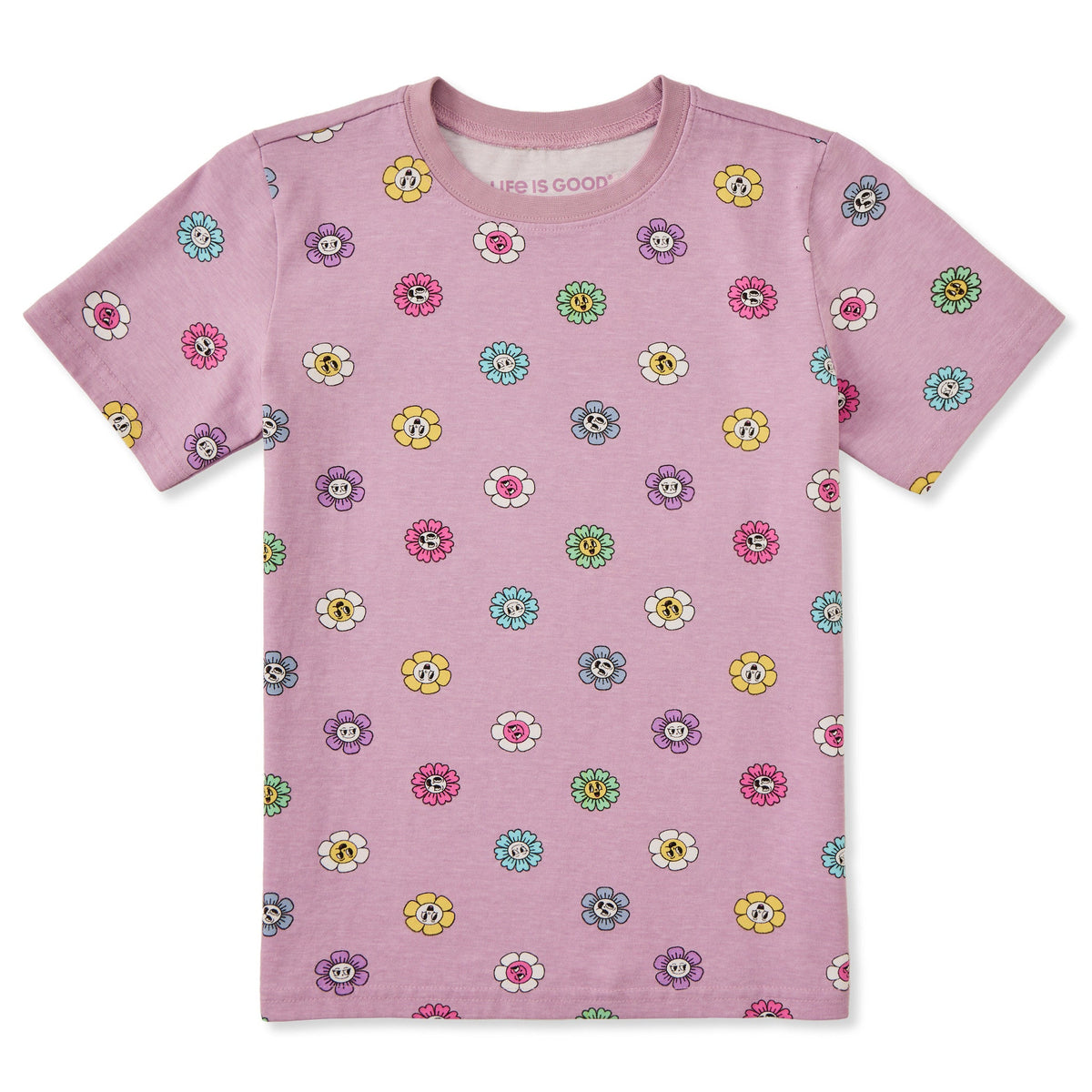 Toddler Smiling Daisy Pattern Short Sleeve Crusher Tee