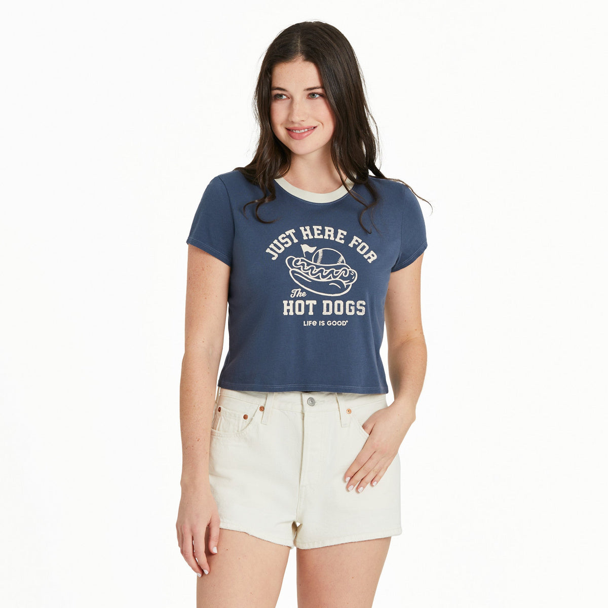 Women's Here for the Hot Dogs Baseball Crusher-LITE Shrunken Tee